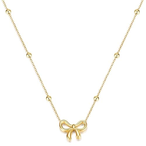 LUNADORN Bow Necklace Gold Necklace for Women 18K Dainty Gold Necklace Cute Small Tiny Bow Pendant Choker Chain Necklace Trendy Necklaces for Women Teen Gold Jewelry Gift - Image 1