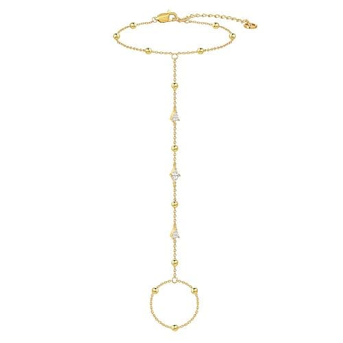 Cicy Bell Hand Chain 18k Gold Plated Bracelet for Women Trendy Teardrop Cubic Zirconia Adjustable Finger Ring Slave Dainty Bracelets Jewelry Gifts thumbnail 2