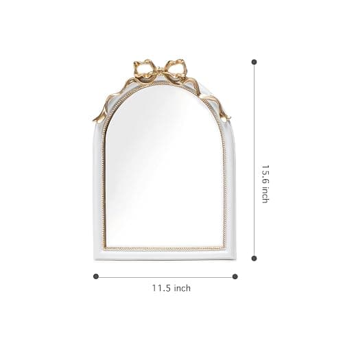 Stylor Vintage Coquette Bow Desk Mirror - Gold Antique Vanity Room Decor, Small Ornate Arched Makeup Mirror, Decorative Victorian Table Top Mirror thumbnail 3