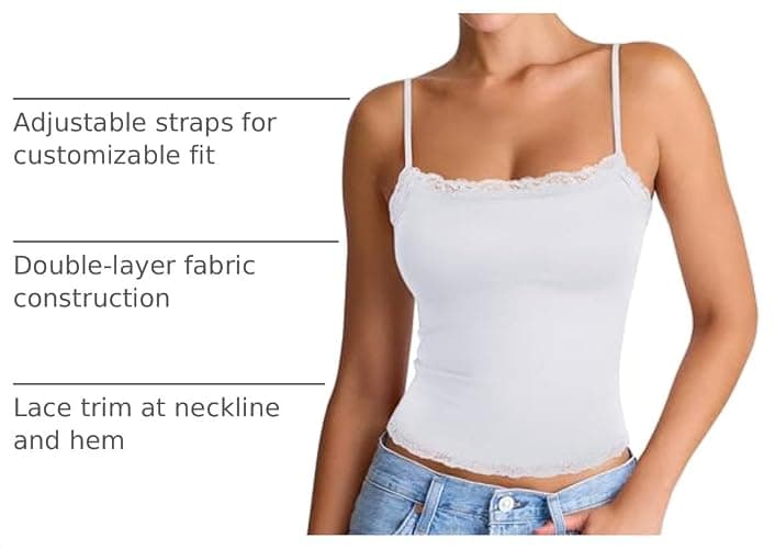 PINKMSTYLE Women's Sexy Square Neck Lace Cami Tank Tops Fitted Double Lined Sleeveless Crop Spaghetti Strap Summer Y2k Tops thumbnail 4