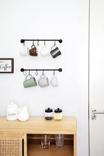 Mkono Mug Holder Wall Mounted Coffee Cup Rack Hanger Modern Metal with 10 Mug Hooks Rustic Utensil Tea Cups Storage Organizer for Kitchen Dining Room Coffee Bar, Set of 2, Black thumbnail 2