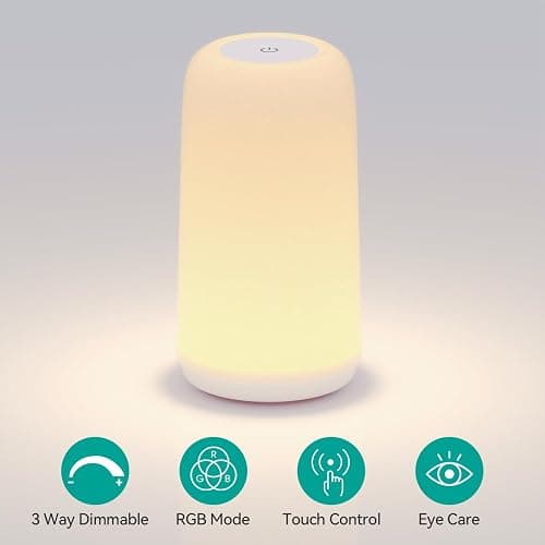Touch Bedside Table LED Lamp, [Sleek Design & RGB Mode] Multi-Color Dimmable with Warm White Lights, Birthday Gifts for Women Mom, Smart Nightstand Small Lamp for Bedroom Living Room Home Decor thumbnail 2