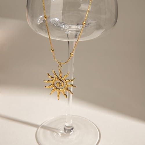 LAIHUARYWA Elegant 18K Gold Plated Necklace for Women Sun Moon Pendant Necklace Boho Vintage Hammered Circle Coin Necklaces for Women Minimalist Spiral Design Prom Birthday Gift for Her thumbnail 8