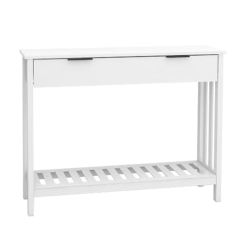 TaoHFE White Narrow Console Table with Storage Modern Wood Entryway Table with Drawer Hallway Table Sofa Tables for Living Room, Entrance Tables for Front Door Corridor, Office, White - White - with Drawer thumbnail 8