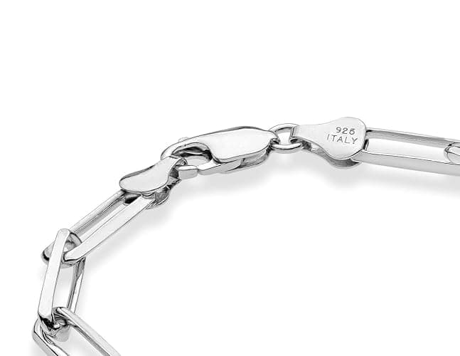 Miabella Solid 925 Sterling Silver Italian 5mm Paperclip Link Chain Bracelet for Women Men, Made in Italy thumbnail 2