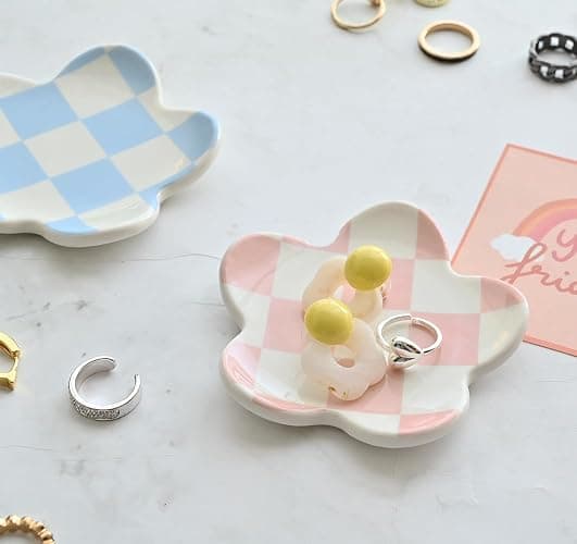 OVENKEI Preppy Teen Girls Gifts - Trendy Pink Room Decor, Checkered Jewelry Tray thumbnail 2