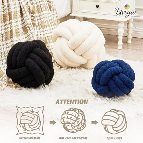 Uvvyui Knot Pillow Ball, Soft Home Decorative Round Throw Pillow, Handmade Knotted Plush Pillow, Round Boucle Pillow Cushion (8.6 Inches Ivory) thumbnail 4