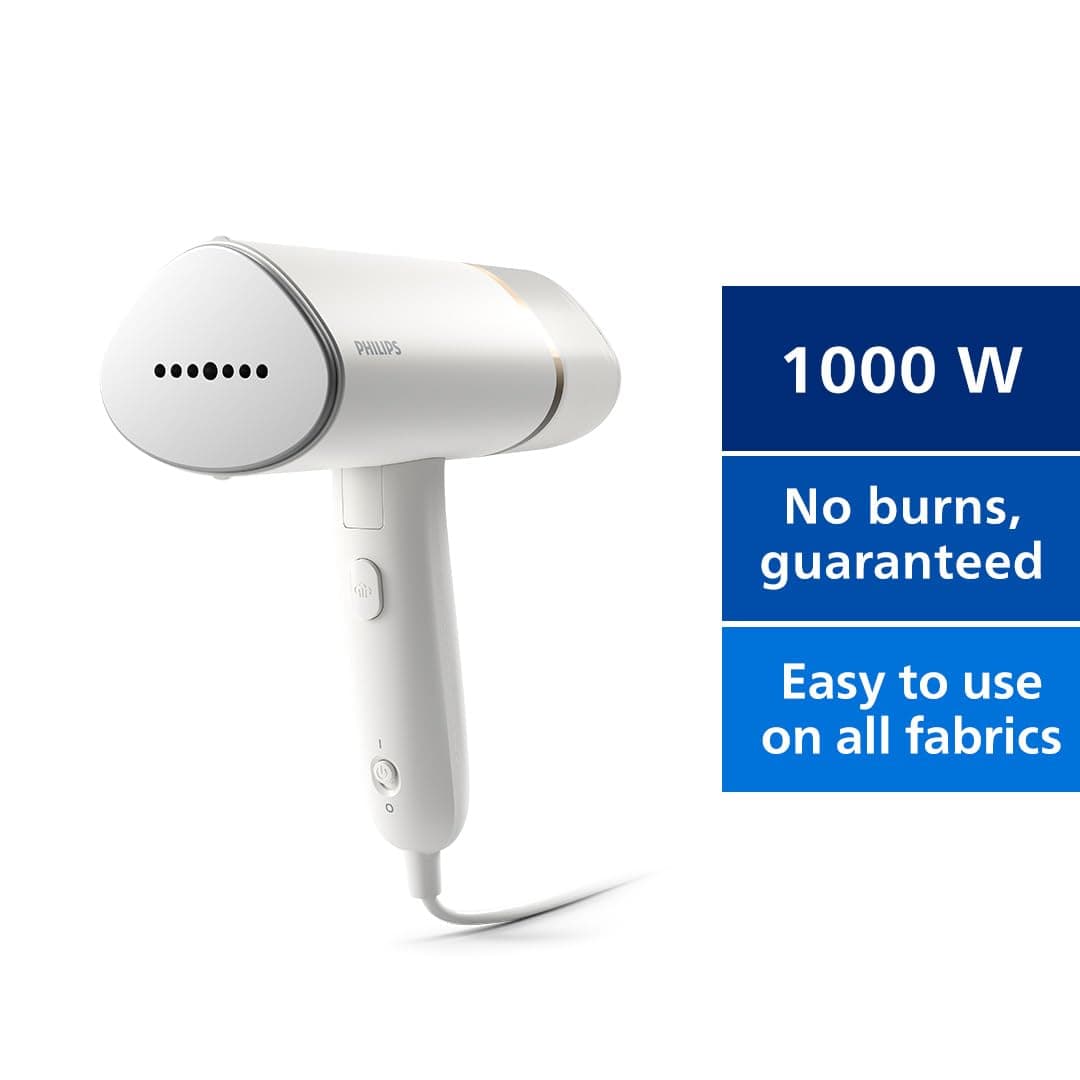 Philips 3000 Series Handheld Steamer - 1000W 20 g/min Steam, Detachable 120ml Water Tank, Heated Plate, White (STH3020/10) thumbnail 3