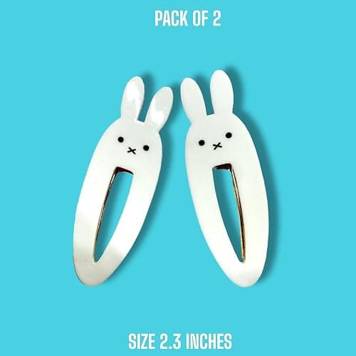 KOZUKI Cute Bunny Hair Clip, Pack of 2, Japanese Anime Style, Large, White, Female thumbnail 8