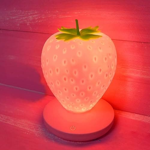 LVOERTUIG Strawberry Night Light, Cute Silicone Strawberry Lamp, LED Cute Night Light, Bedside Color Changing Lamp, 3 Modes Touch for Birthday, Christmas - Image 1