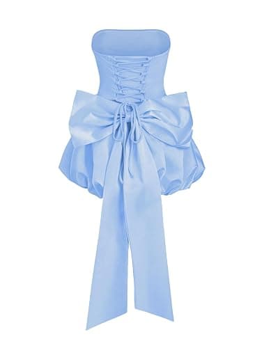 Rosegalette Womens Strapsless Bubble Mini Dress Back Lace Up Cute Bow Tie Cocktail Party Homecoming Prom Dresses thumbnail 5