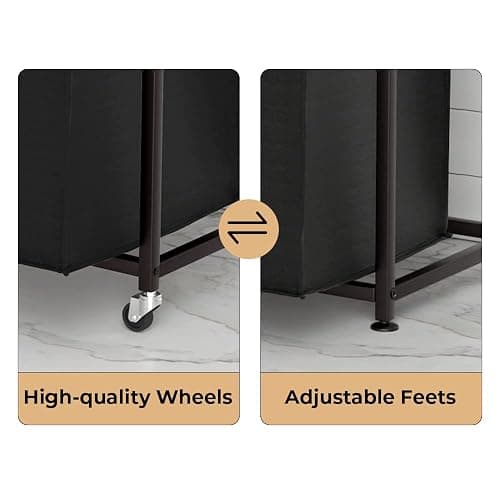 Herture Laundry Hampers with Shelf, Laundry Basket 3 Section, Laundry Sorter with Pull-Out Removable Large 3 Color Bags and Movable Wheels, Metal Frame, 3 x 15.87 Gallons (60L), Rustic Brown PF04XLN thumbnail 6