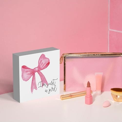 iRudyard Trendy Pink Bow Coquette Room Decor,Wooden Box Sign Desk Decor,Cute Preppy Stuff,Girly Wall Decor,Gifts for Girls Sister thumbnail 5