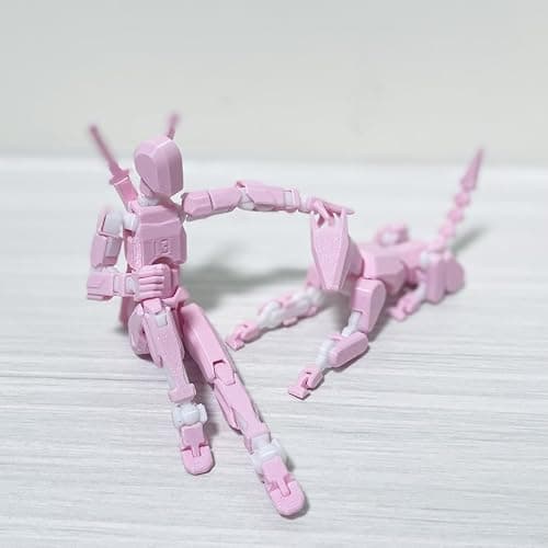 masijssa T13 3D Action Figures Set Titan 13 Action Figure Dummy 3D Printed Robo Multi-Jointed Movable Toy with Full Articulation for Collectors Desktop (Assembly Completed Pink White Figure + Dog) thumbnail 2