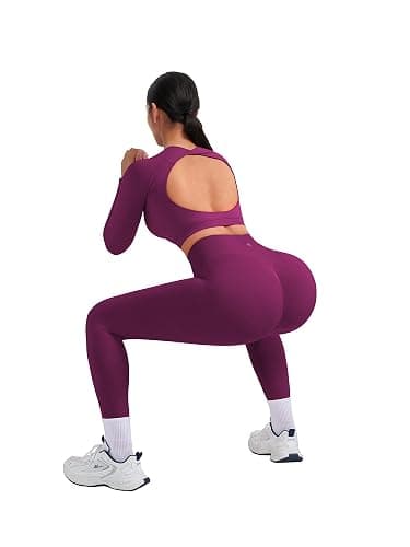 SUUKSESS Women 2 Piece Open Back Seamless Workout Sets Scrunch Booty Gym Leggings Built in Bra Crop Yoga Top thumbnail 3