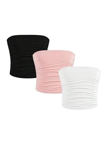 Milumia Girl's 3 Pack Tube Tops Shirt Ruched Strapless Sleeveless Solid Basic Bandeau Tops - Image 1