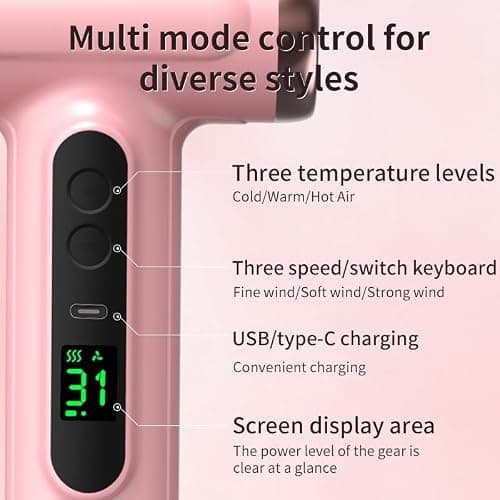 Vikye Cordless Hair Dryer,15000mAh Rechargeable Hair Dryer,3 Adjustable Cold Hot Wind,200W Battery Operated Hair Dryer for Travel Camping thumbnail 3
