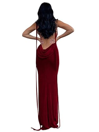 Volemo Womens Summer Backless Bodycon Dress Halter Cowl Neck Slip Spaghetti Strap Sexy Cocktail Party Maxi Dresses - Image 1