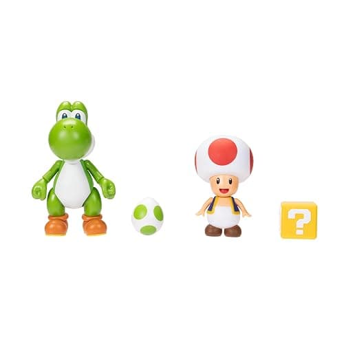 Super Mario Nintendo 4 Inch Action Figure 2-Pack: Yoshi & Toad with Accessories thumbnail 2