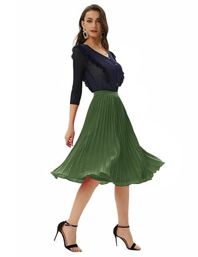 GRACE KARIN Women High Elastic Waist Pleated Chiffon Skirt Midi Swing A-line Skirts thumbnail 3