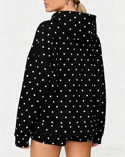 Morlaeley Women Polka Dot Hoodie Shorts Set Long Sleeve Oversized 2 Piece Sweat Set Casual Y2k Sweatshirt Matching Sets thumbnail 3