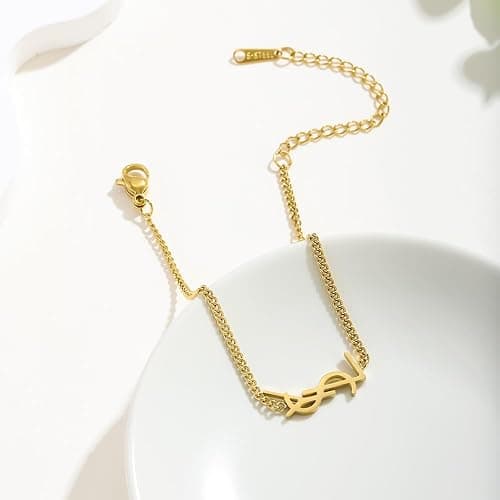 DIPEQOBA Luxury Jewelry Bracelet for Women, 18K gold-plated monogram Starter Bracelet Exquisite SYL monogram interwoven Charm Bracelet Gold Bracelet for Women Girls Gold Jewelry Gifts Gold bracelet thumbnail 5