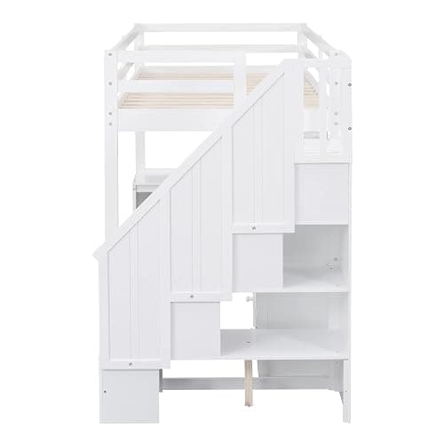 Harper & Bright Designs Twin Size High Loft Bed with L-Shaped Desk, Wood Twin Loft Bed with Storage Drawers and Cabinets, White thumbnail 6