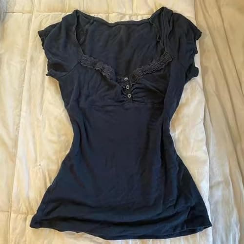 Grunge Emo Goth Shirts Y2k Lace Bow Coquette Babydoll Tops Women Vintage Graphic Tee 2000s Summer Crop Tops thumbnail 3