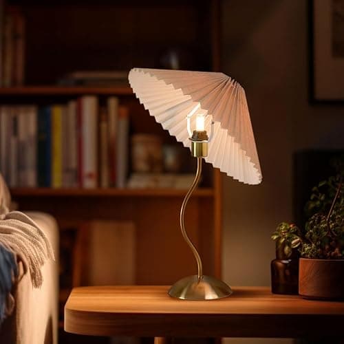 KUNJOULAM Small Pleated Table Lamp, Bedside Nightstand Lamp with Beige Lampshade, Morden Mini Lamp for Bedroom Home Office Decor, E12 Bulb Included thumbnail 4