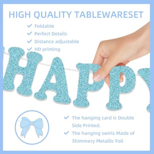 171Pcs Blue Bow Birthday Party Supplies Blue Bow Plates,Banner,Tabelcloth,Cups,Knives,Spoons,Forks,Baby Shower Girls Bow Party Decorations thumbnail 6