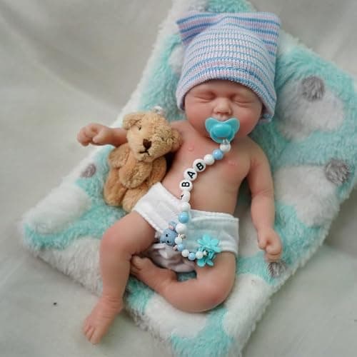 Mire & Mire 7 inch Boy Miniature Sleeping Full Silicone Mini Baby Dolls with Feeding Accessory Lifelike Baby Doll Soft Realistic Baby Doll thumbnail 6