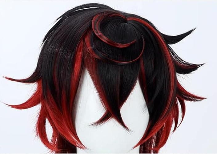 TEDPRBGE Short Black Mix Red Wig Short Straight Wigs Layered Wig with Bangs Heat Resistant Role Play Cosplay Show Wigs (Black Red) thumbnail 6