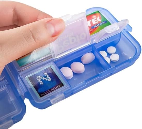 iouwei Pill Organizer With Medicine Labels - 7 Day Travel Daily Container, Mini Medication Storage Case, White With 161 Labels thumbnail 7