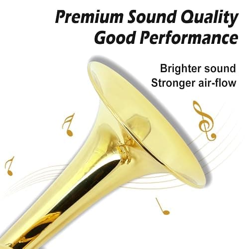 WUQIMUSC Bb Trumpet for Beginners, Standard B Flat Trumpet with 7C Mouthpiece, Hard Case, Gloves & Cleaning Cloth, Student Brass Instrument (Golden) thumbnail 5