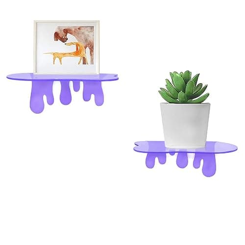 SetGame 2-Pack Small Acrylic Shelves, 7 Inch Floating Shelves, Purple | Display Shelves For Wall, Home Room Decor Wall Shelves for Small Album & Items Organizer Display Dripping Wall Decor - Image 1