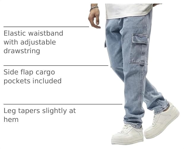 JMIERR Men's Elastic Waist Cargo Jeans Stretch Denim Pants with Drawstring Relaxed Fit for Casual Daily Wear thumbnail 4