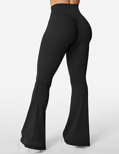 YEOREO Kalie Flare Scrunch Leggings for Women V Cross Waist Bell Bottom Yoga Pants Tummy Control Bootcut Workout Leggings thumbnail 3