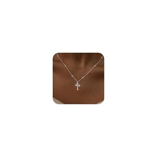 NECOCY Christmas Gift Crown Cross Necklaces for Women Non Tarnish Dainty 14K Gold/Silver/Rosegold Plated CZ Pendant Necklace for Women Trendy Simple Cross Charm Jewelry for Women - Image 1