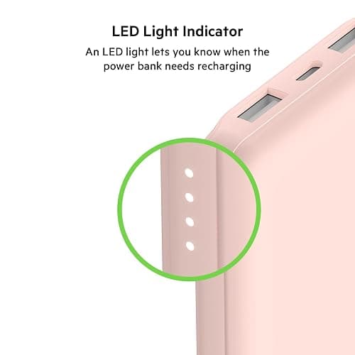 Belkin 10000mAh portable power bank, 10K USB-C portable charger with 1 USB-C port and 2 USB-A ports, battery pack for up to 15W charging for iPhone, Samsung Galaxy, AirPods, iPad, and more - Rose Gold thumbnail 10