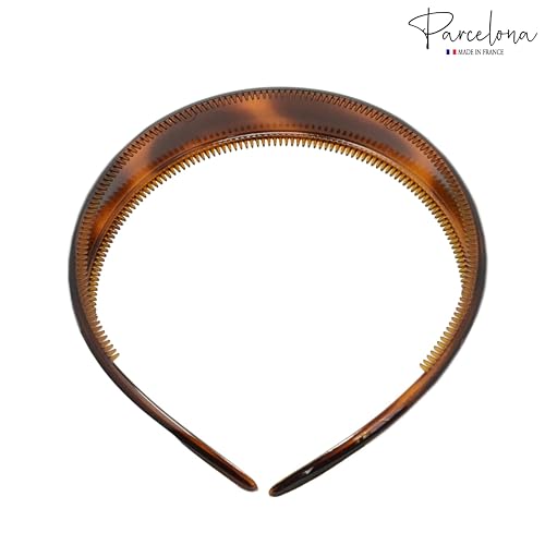 Parcelona French Bold 3/4" Wide Set of 2 Celluloid Hair Headbands Very Flexible Strong Hold Grip No Slip Inner Teeth Durable Styling Women Hair Accessories, Made in France (Tortoise Shell Brown) thumbnail 5