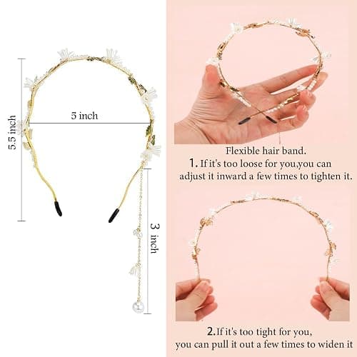 AHONEY Flower Headband for Women Girls Hair Vine Gold Leaf Boho Headband Wedding Fairy Accessories Headpiece Bridal Crown (Floral) thumbnail 3