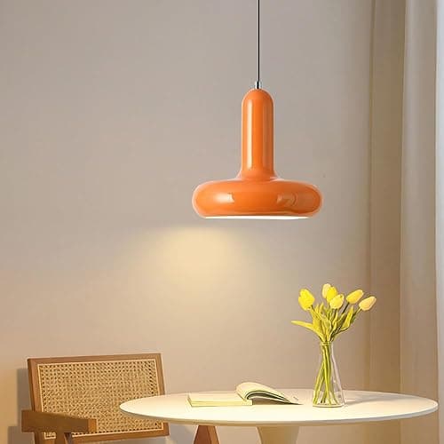 Mkichi Hängelampe Küche Modern E27 Pendelleuchte Esstisch Rund Küchenlampe Hängend,Lampenschirm Hängelampe Metall Vintage,Hängelampen für Schlafzimmer Wohnzimmer Esszimmer (Orange) thumbnail 3