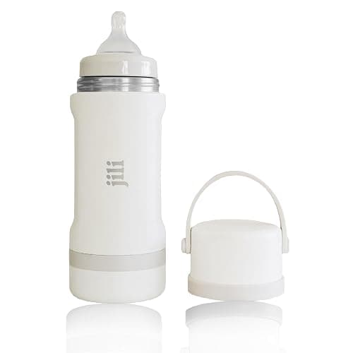 Jili All-in-One Baby Bottle, Insulated Stainless Steel Bottle with Formula Container, Anti-Colic Nipple, and Leak-Proof Lid, Baby Essentials for Travel, BPA and Phthalates-Free, Almond, 8 oz. - Image 1