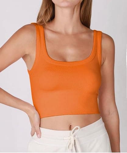 CHYRII Womens Summer Square Neck Going Out Tops Ribbed Basic Tank Crop Workout Tops thumbnail 3