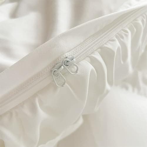 IHOUSTRIY Ruffle Duvet Cover Queen Size,100% Washed Microfiber 3pcs Bedding Duvet Cover Set, Shabby Chic Farmhouse Duvet Cover and Pillow Shams, Zipper Closure & Corner Ties, Easy Care, White - Queen thumbnail 4