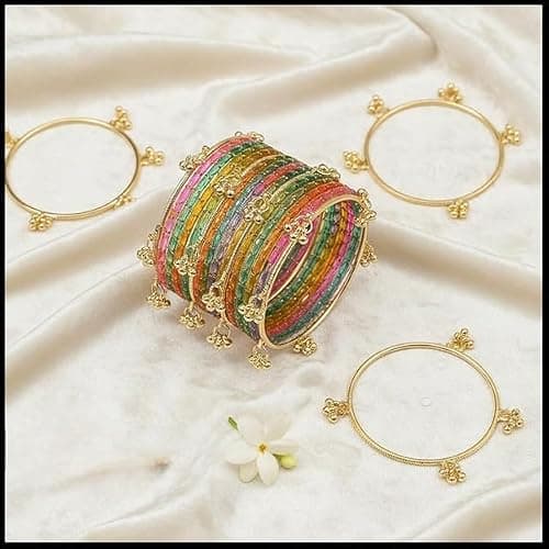 JD'Z COLLECTION Indian Bangles for women | Kashmiri Ghungroo Glass Bangle Set for Women | Raindrop Bangles Set | Trendy Ethnic Chudi Set For Party Wedding Festival | Set Of 16 Bangles | Multicolor Combo Set thumbnail 2