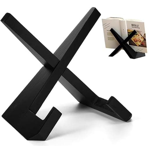 Cookbook Stand for Kitchen, Recipe Book Holder for Kitchen Counter, Wooden Cookbook Holder, Rustic Cook Book Holder Stand, Multifunctional Farmhouse Style Decor Display Stand - Black - Image 1