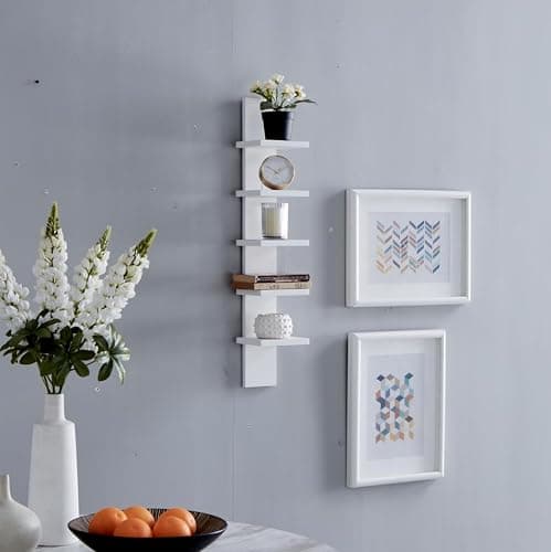 Danya B 5 Tier Wall Shelf Unit Narrow Smooth Laminate Finish - Vertical Column Utility Shelf Floating Storage Home Decor Organizer 5.1" x 6" x 30" (White) thumbnail 5