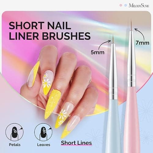 MelodySusie Nail Art Liner Brushes 5Pcs Professional Gel Polish Painting Art Design Pen Set for Thin Long Lines, Tiny Details, Fine Drawing, Delicate Coloring Sizes 5/7/9/11/20mm thumbnail 3