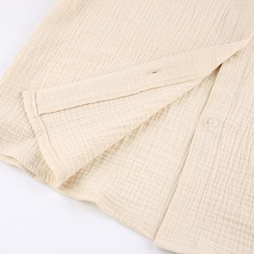 codcm Womens Cotton Gauze Loungewear Sets Casual 2 Piece Sleepwear Button Down Shirt and Wide Leg Pants Outfits thumbnail 4